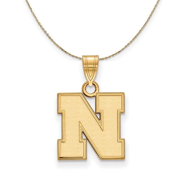 14k Yellow Gold U. of Nebraska Small Initial N Necklace, 22 Inch - Picture 1 of 7
